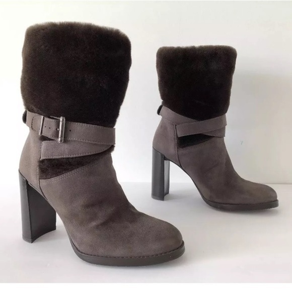 STUART WEITZMAN FURSTUP SLATE GRAY SUEDE BOOTIES - Picture 2 of 8